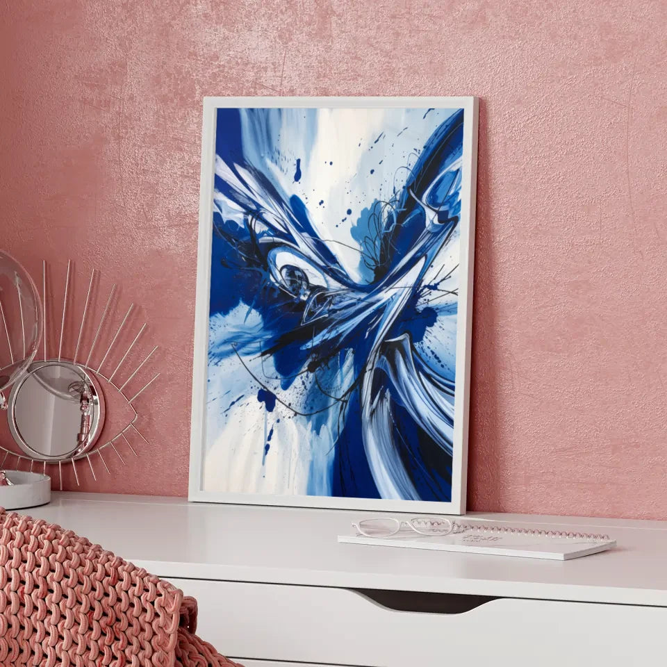 Abstraktes Poster in Blau mit dynamischen Pinselstrichen 5