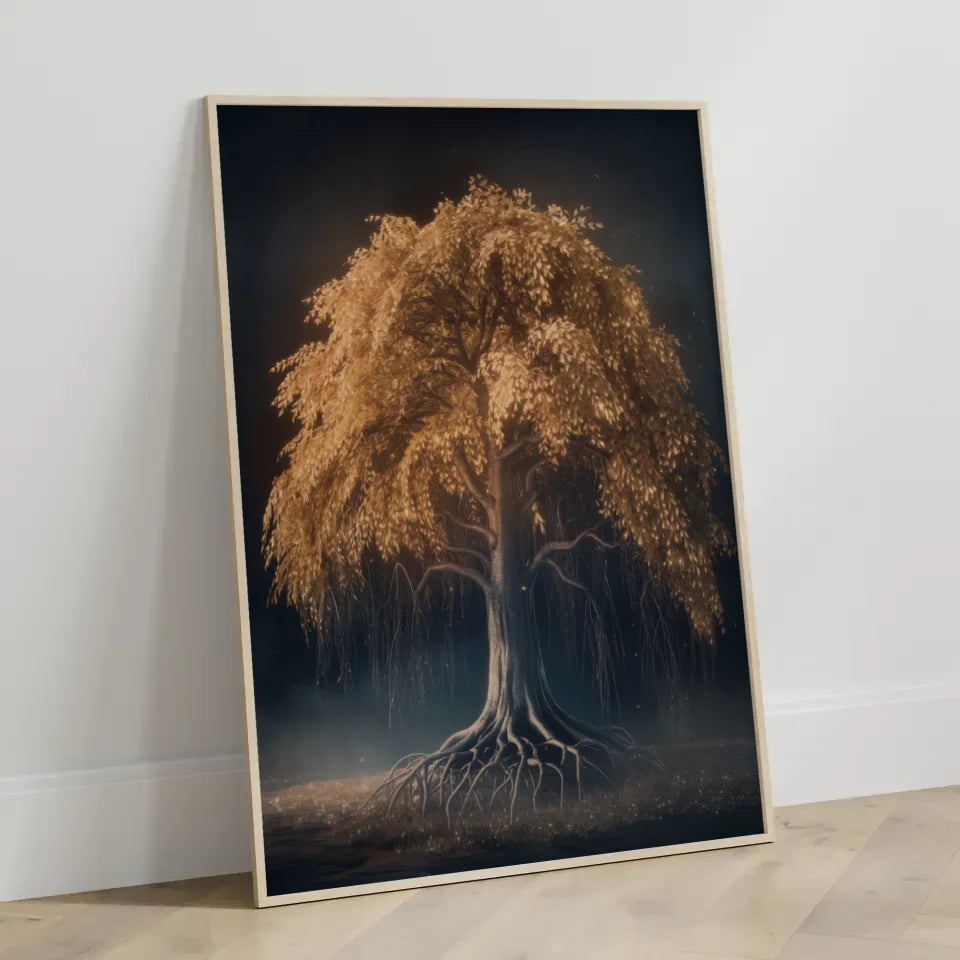 Poster von majestätischem Baum mit goldenen Blättern