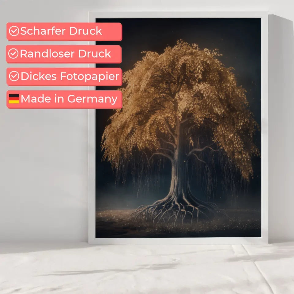 Poster von majestätischem Baum mit goldenen Blättern