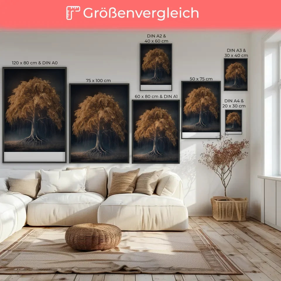 Poster von majestätischem Baum mit goldenen Blättern