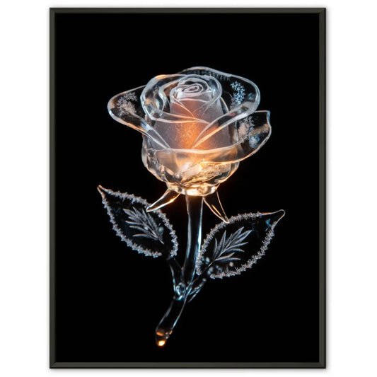Eisrose Poster in traumhaftem Glanz auf schwarzem Hintergrund 1