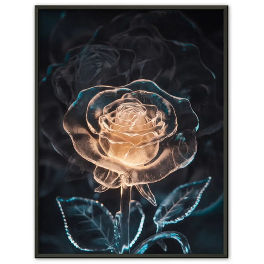 Eisrose Poster mit leuchtender Aura vor schwarzem Hintergrund 1