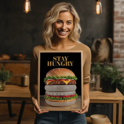 Poster mit luxus Burger Stay Hungry Design für Genussliebhaber