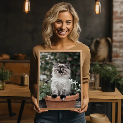 Poster süßes Kätzchen im Blumentopf mit großen Augen