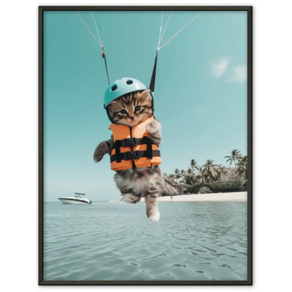 Poster mit Kätzchen im Parasailing am Strand