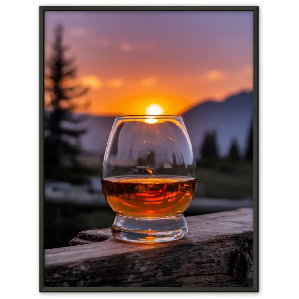 Poster von einem Whisky Glas mit Eiswürfeln in Dunkelheit