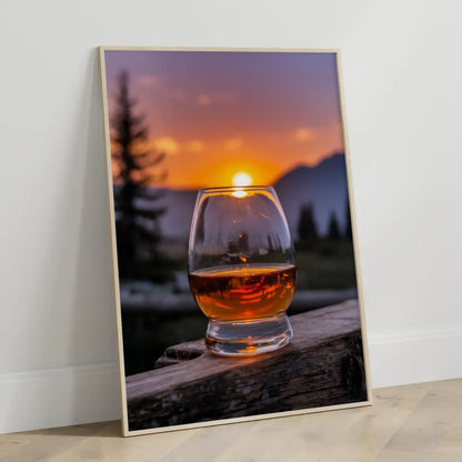 Poster von einem Whisky Glas mit Eiswürfeln in Dunkelheit