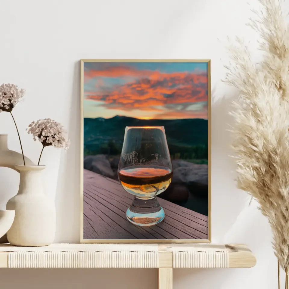Glanzvoller Whisky Poster mit Eiswürfeln im eleganten Design 4