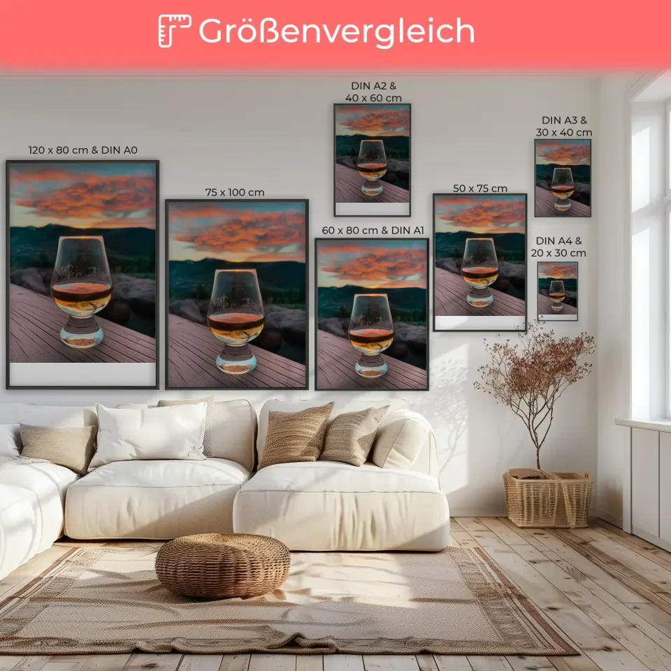 Glanzvoller Whisky Poster mit Eiswürfeln im eleganten Design 7