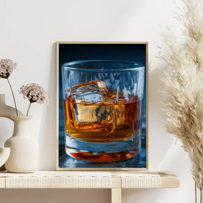 Poster Whisky im Glas mit Eiswürfeln in dunklem Hintergrund 4