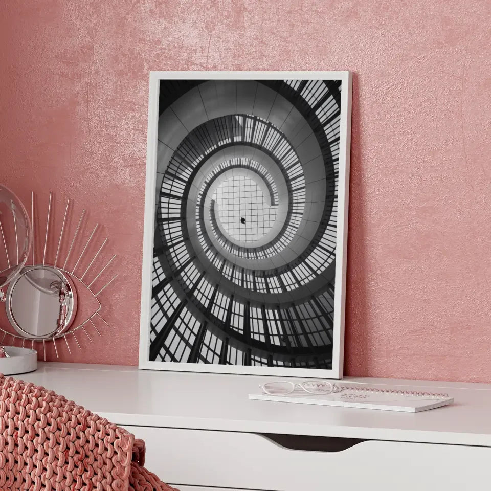 Poster faszinierender Architektur in Schwarzweiß Spirale 5