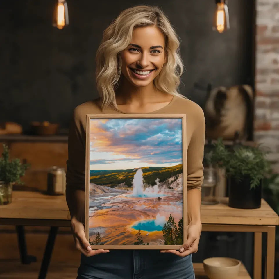 Poster Yellowstone-Nationalpark Panorama Bild zur Golden Hour 2