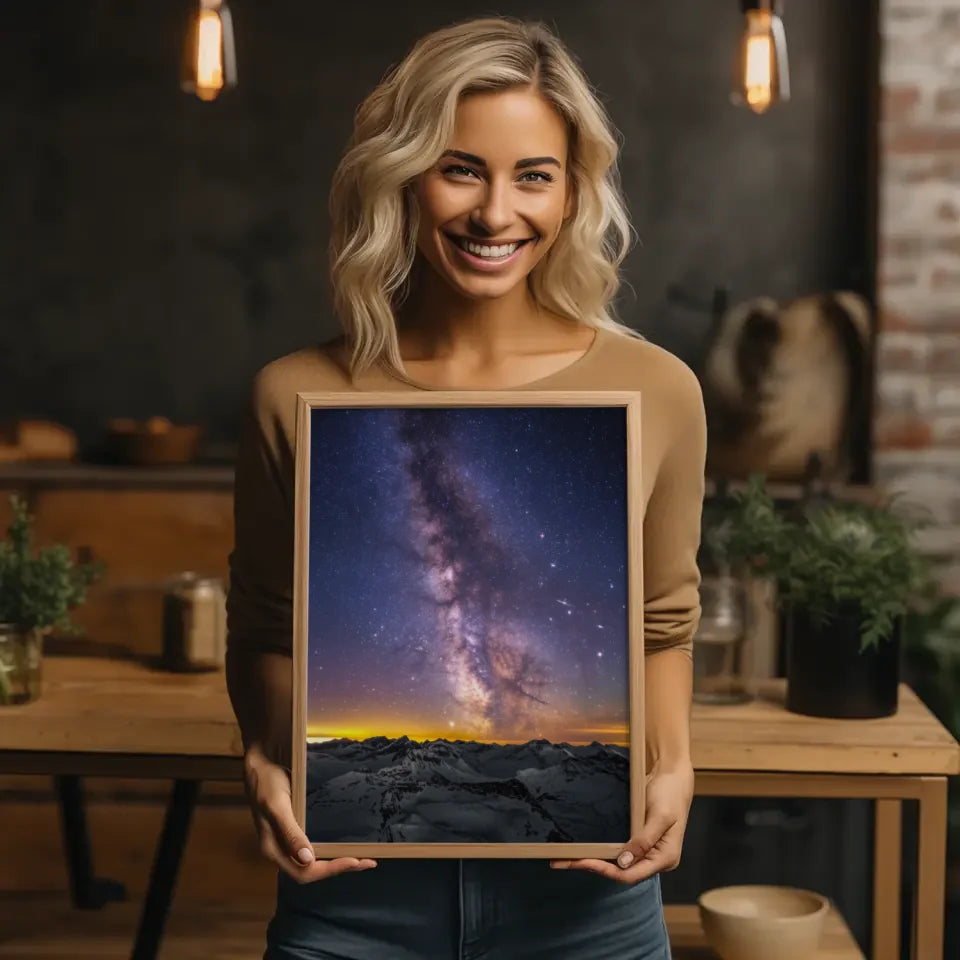 Atemberaubender Nachthimmel Poster mit Milchstraße und Bergketten 2