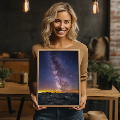 Atemberaubender Nachthimmel Poster mit Milchstraße und Bergketten 2