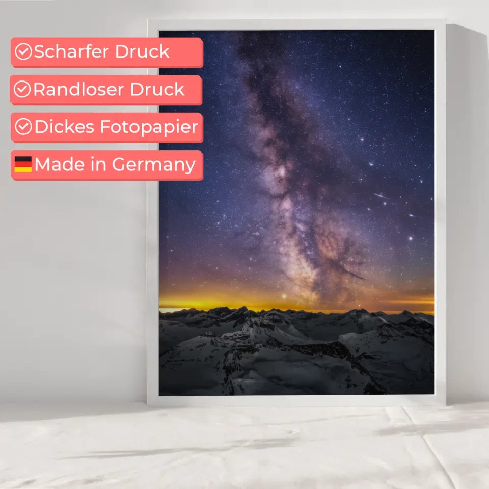 Atemberaubender Nachthimmel Poster mit Milchstraße und Bergketten 6