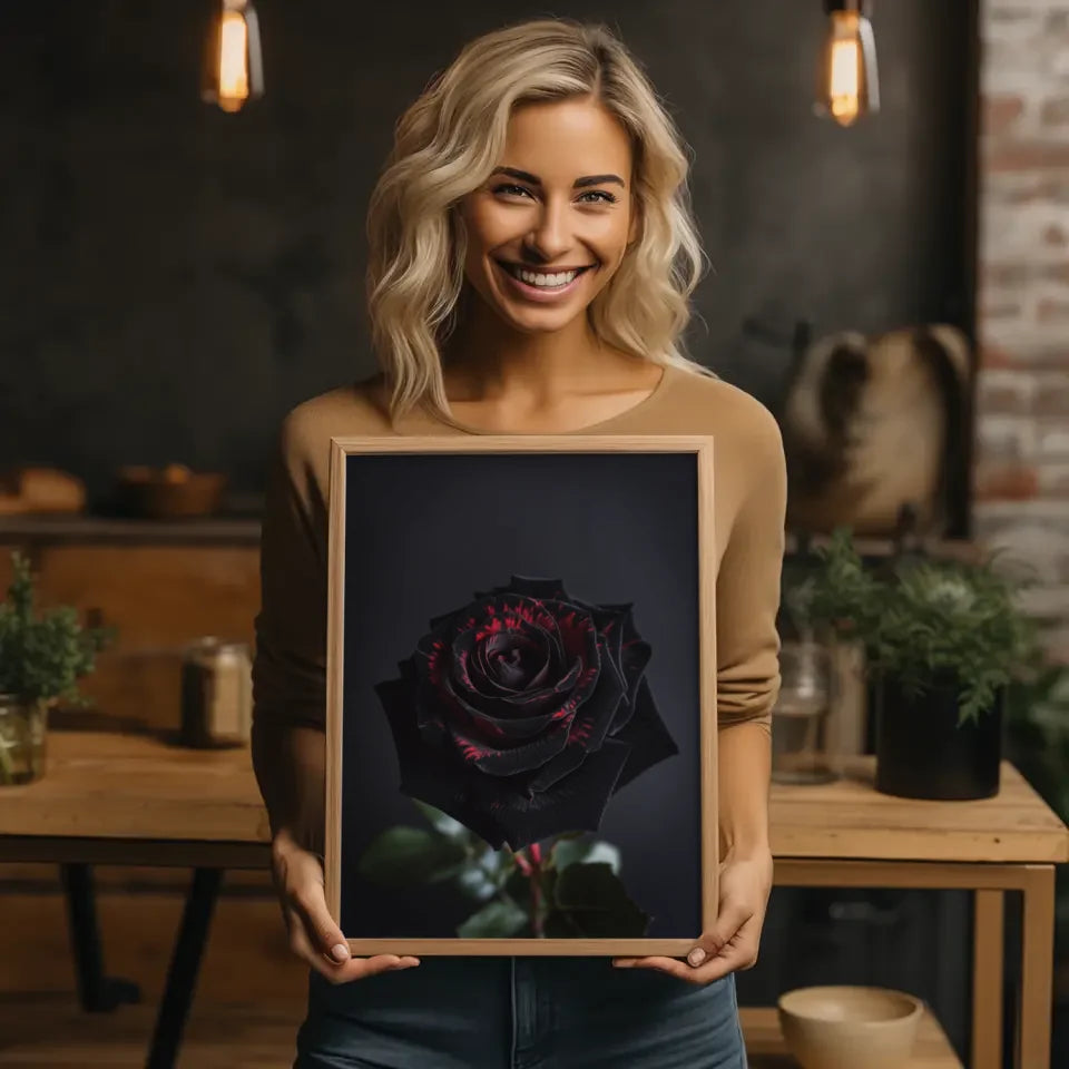 Schwarze Rose Poster mit tiefroten Kontrasten für Romantik 2