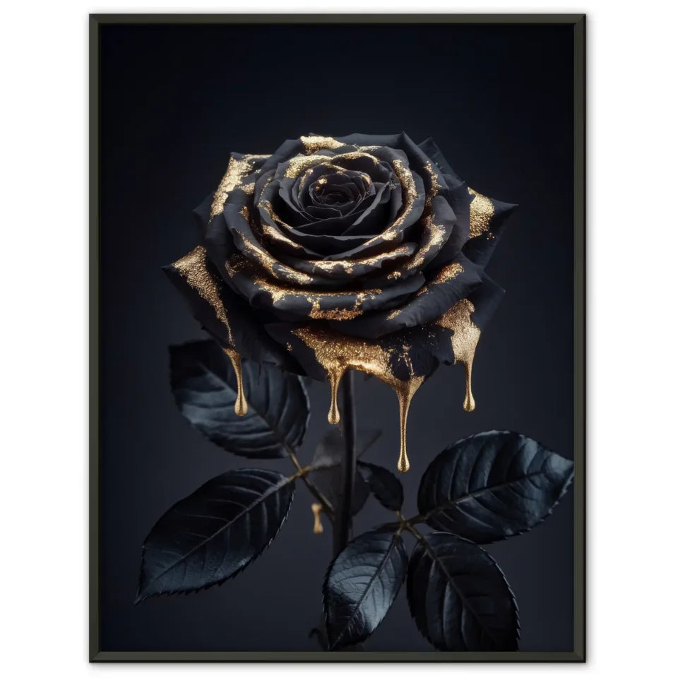 Schwarze Rose Poster mit goldenem Glanz 1