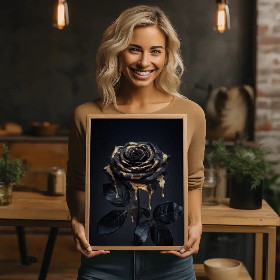 Schwarze Rose Poster mit goldenem Glanz 2