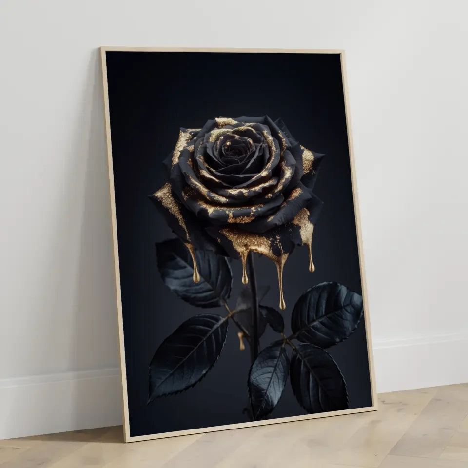 Schwarze Rose Poster mit goldenem Glanz 3