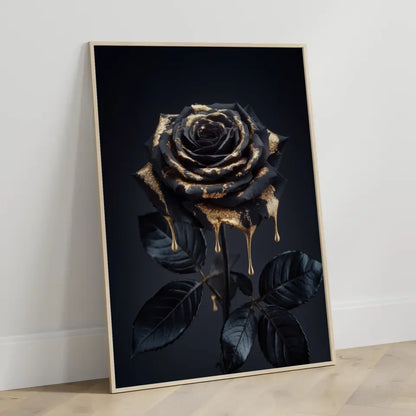 Schwarze Rose Poster mit goldenem Glanz 3