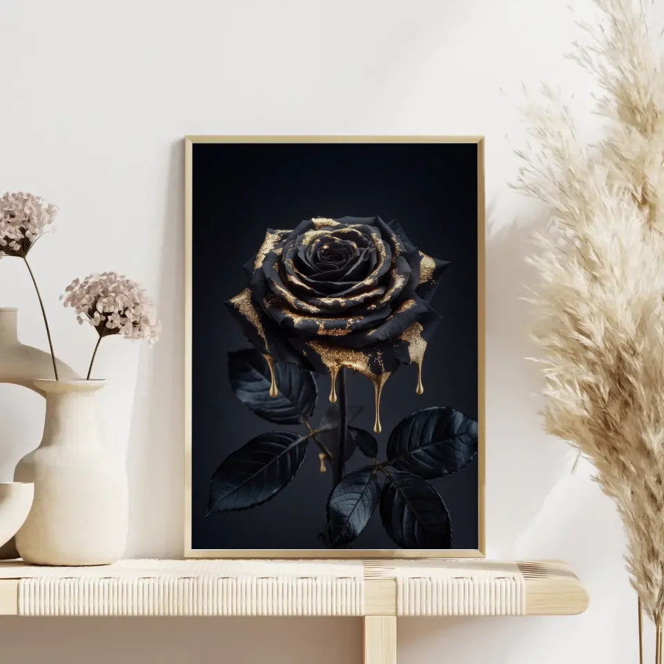 Schwarze Rose Poster mit goldenem Glanz 4
