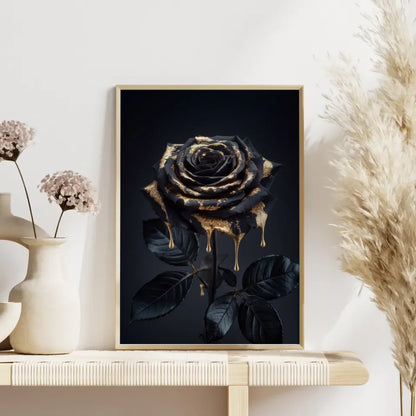 Schwarze Rose Poster mit goldenem Glanz 4