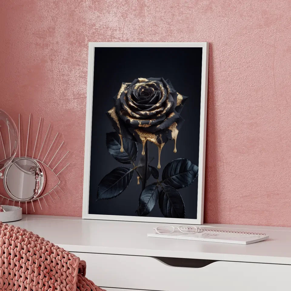 Schwarze Rose Poster mit goldenem Glanz 5