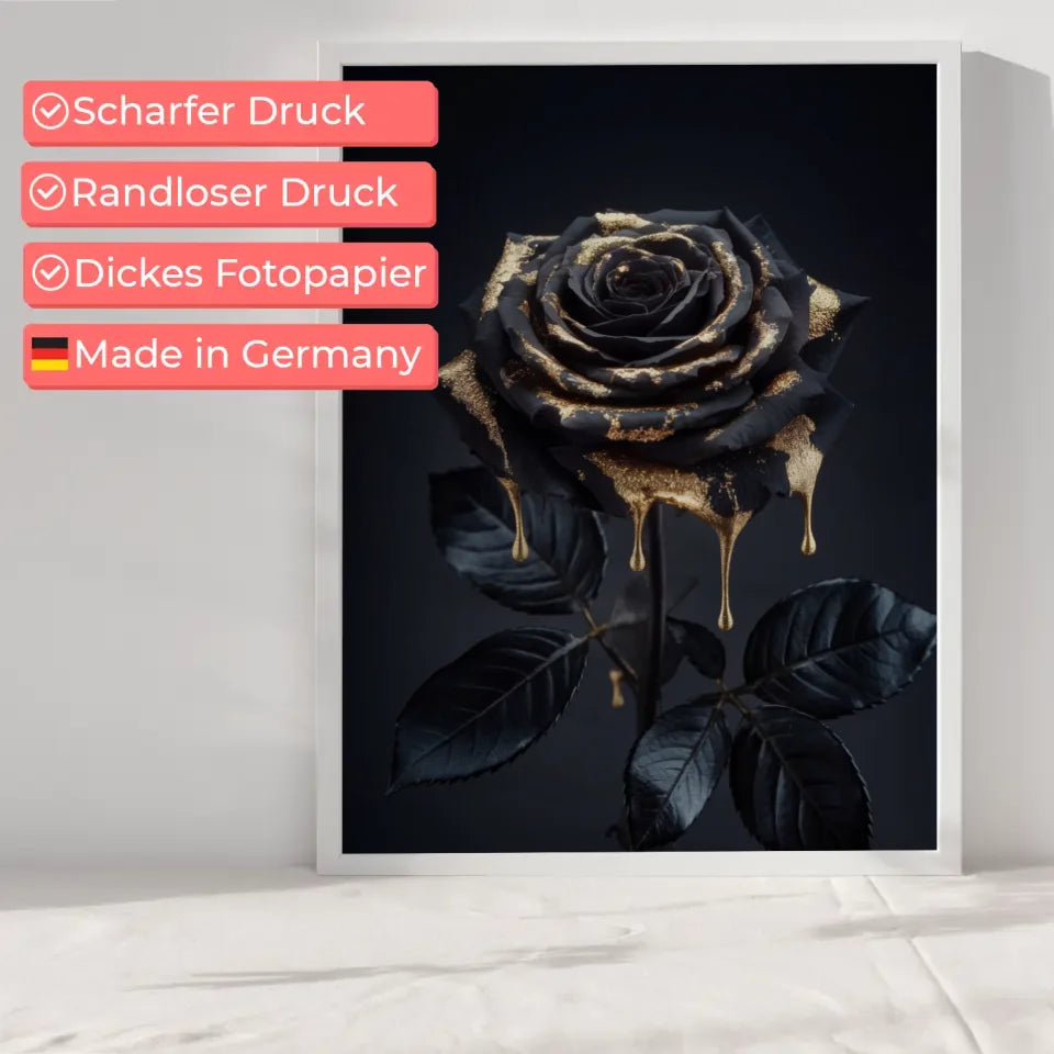 Schwarze Rose Poster mit goldenem Glanz 6