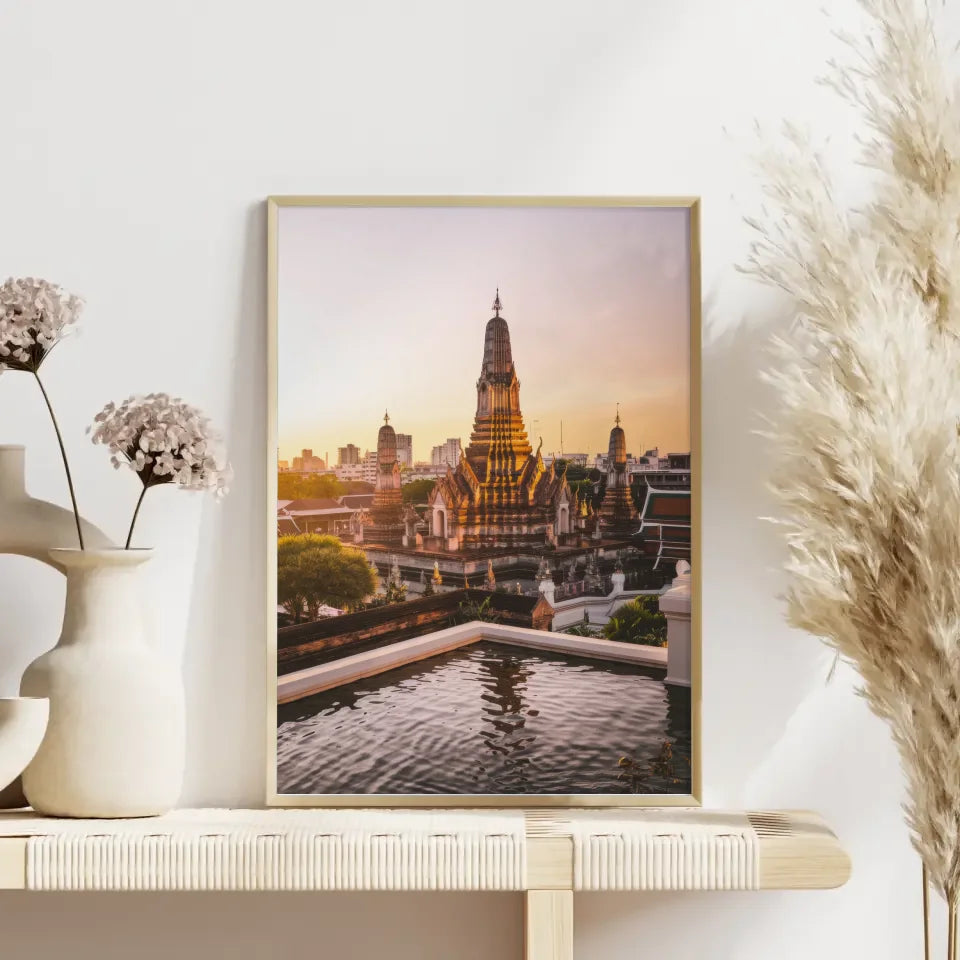Poster Wat Phra Kaew Thailand Panorama Bild zur Goldenen Stunde 4