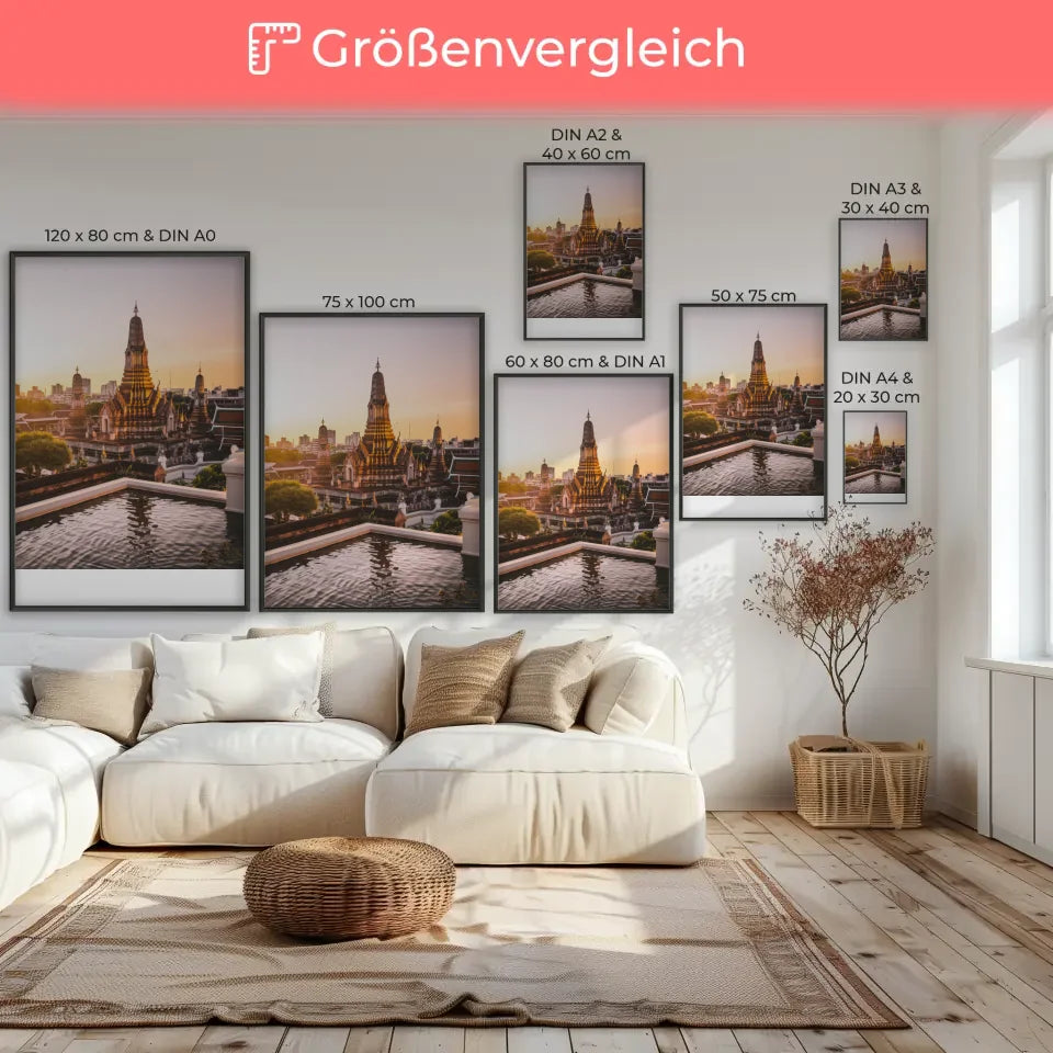 Poster Wat Phra Kaew Thailand Panorama Bild zur Goldenen Stunde 7
