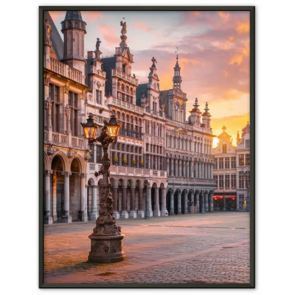 Poster Grand Place Belgien Panorama Bild zur Golden Hour 1