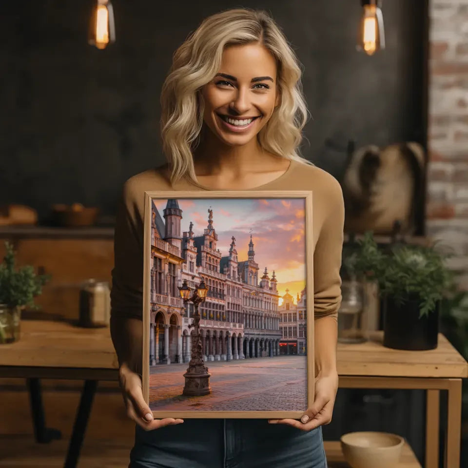 Poster Grand Place Belgien Panorama Bild zur Golden Hour 2