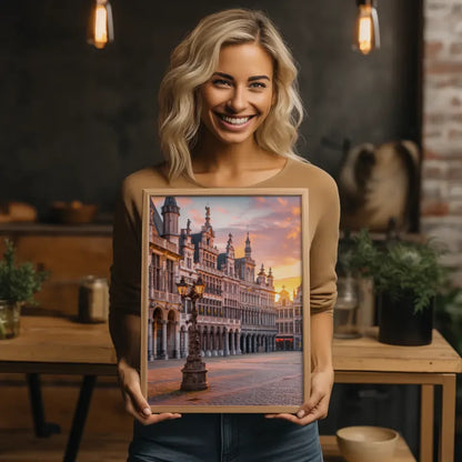 Poster Grand Place Belgien Panorama Bild zur Golden Hour 2