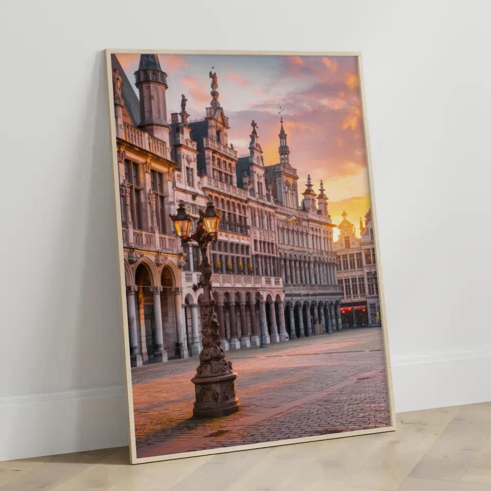 Poster Grand Place Belgien Panorama Bild zur Golden Hour 3