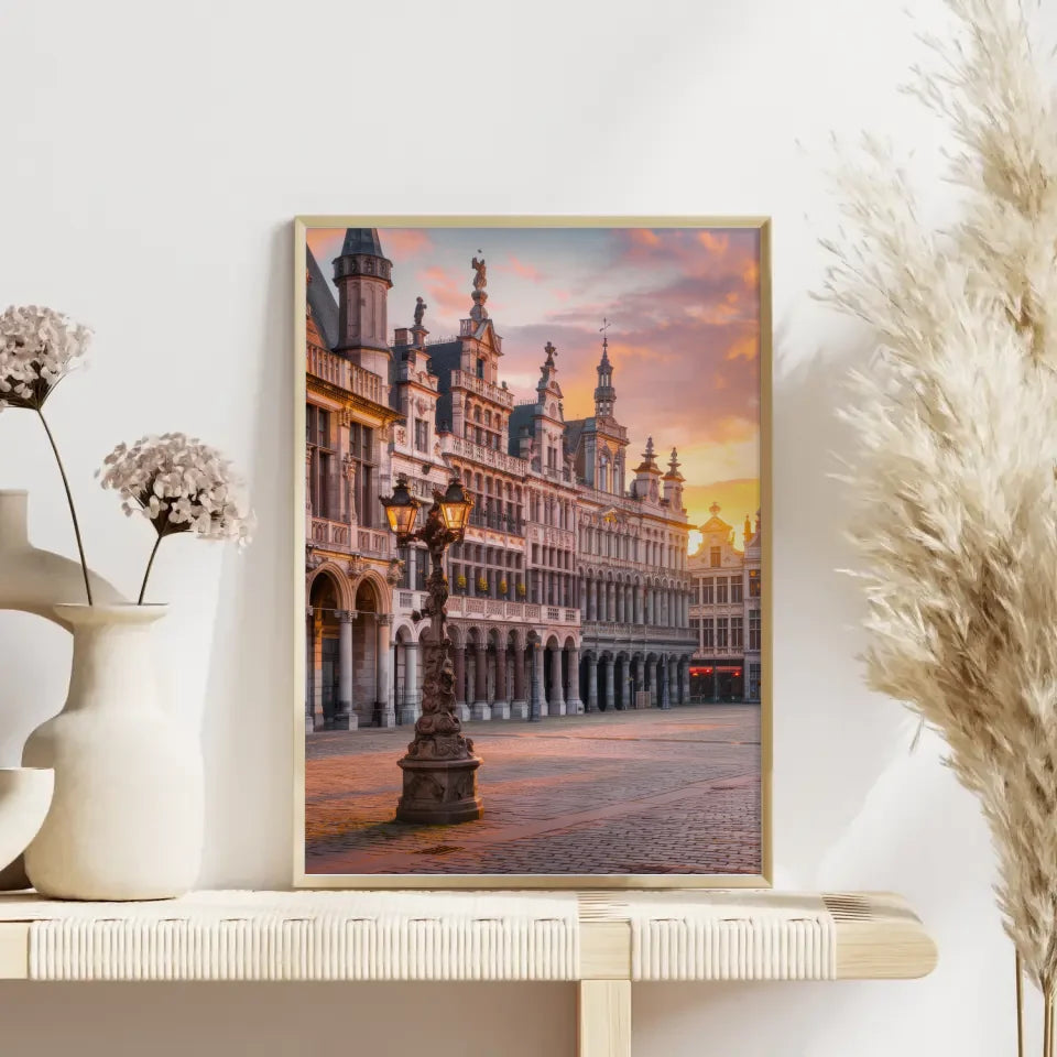 Poster Grand Place Belgien Panorama Bild zur Golden Hour 4