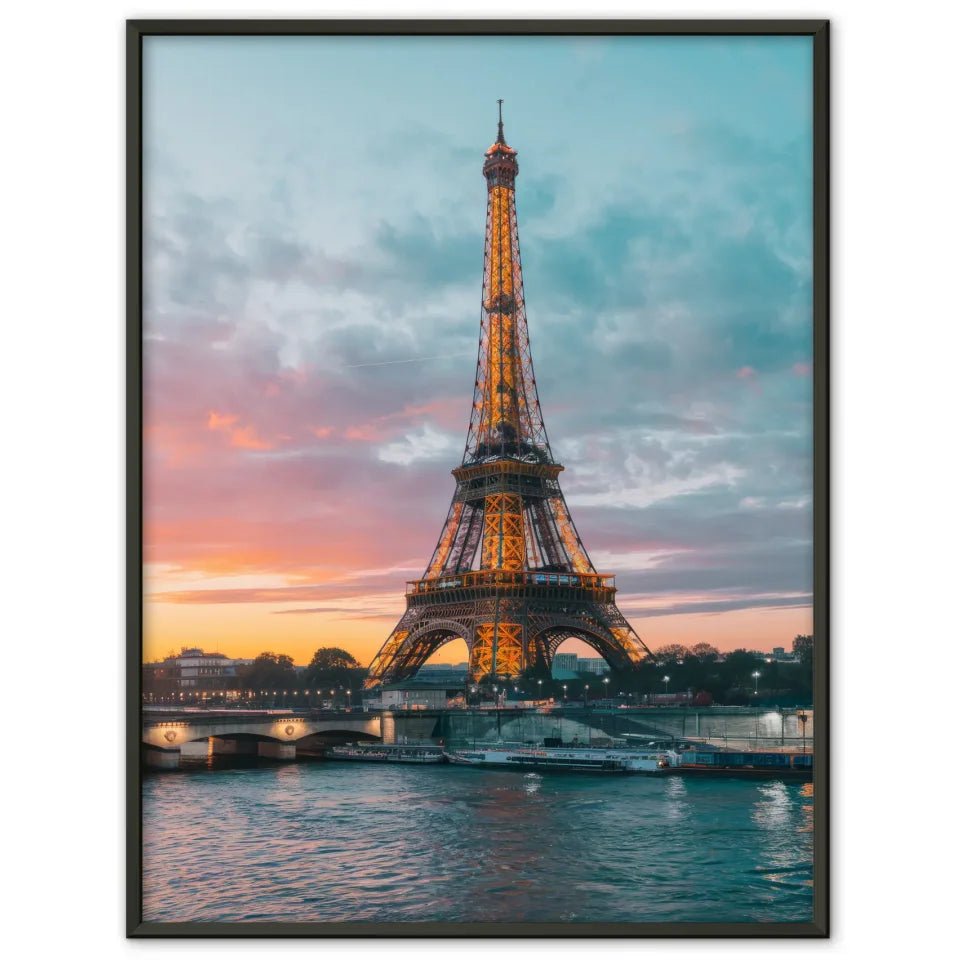 Poster Eiffelturm Paris zur Goldenen Stunde im Panorama Format 1