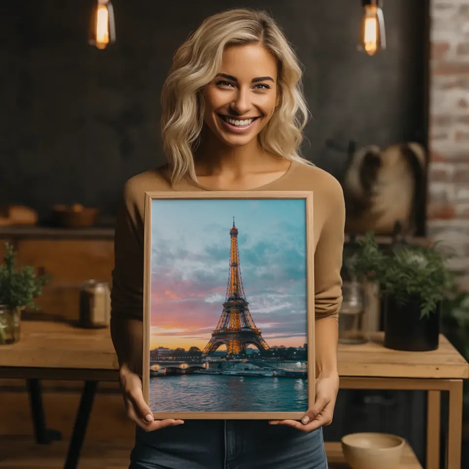 Poster Eiffelturm Paris zur Goldenen Stunde im Panorama Format 2