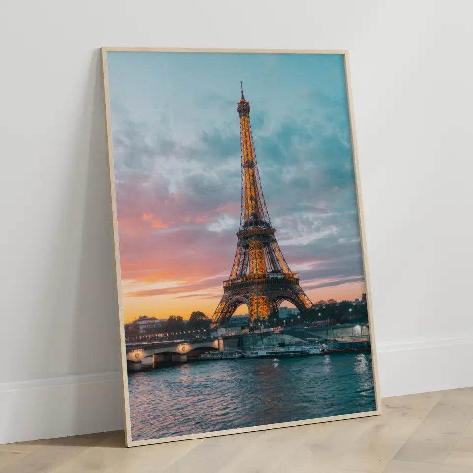Poster Eiffelturm Paris zur Goldenen Stunde im Panorama Format 3