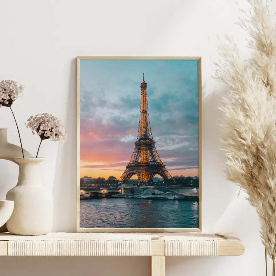 Poster Eiffelturm Paris zur Goldenen Stunde im Panorama Format 4