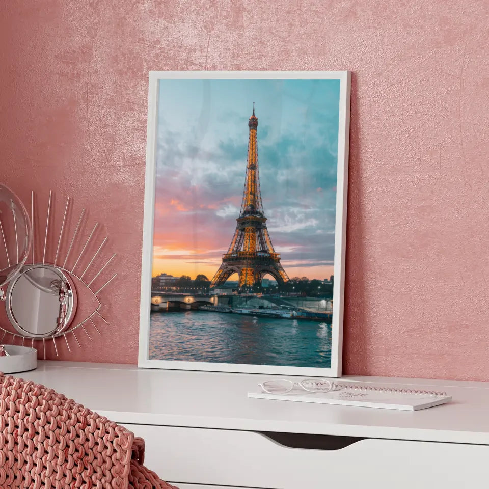 Poster Eiffelturm Paris zur Goldenen Stunde im Panorama Format 5