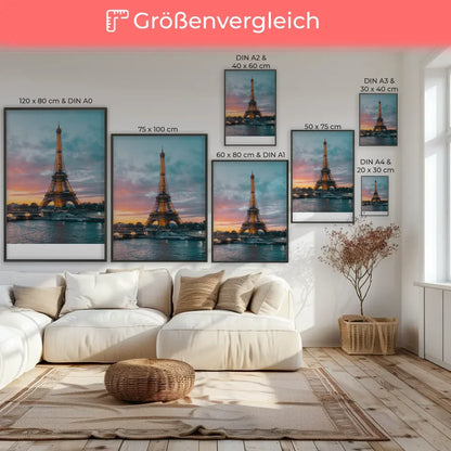 Poster Eiffelturm Paris zur Goldenen Stunde im Panorama Format 7