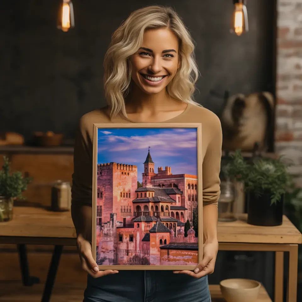 Poster Alhambra Spanien Panorama Bild zur goldenen Stunde 2