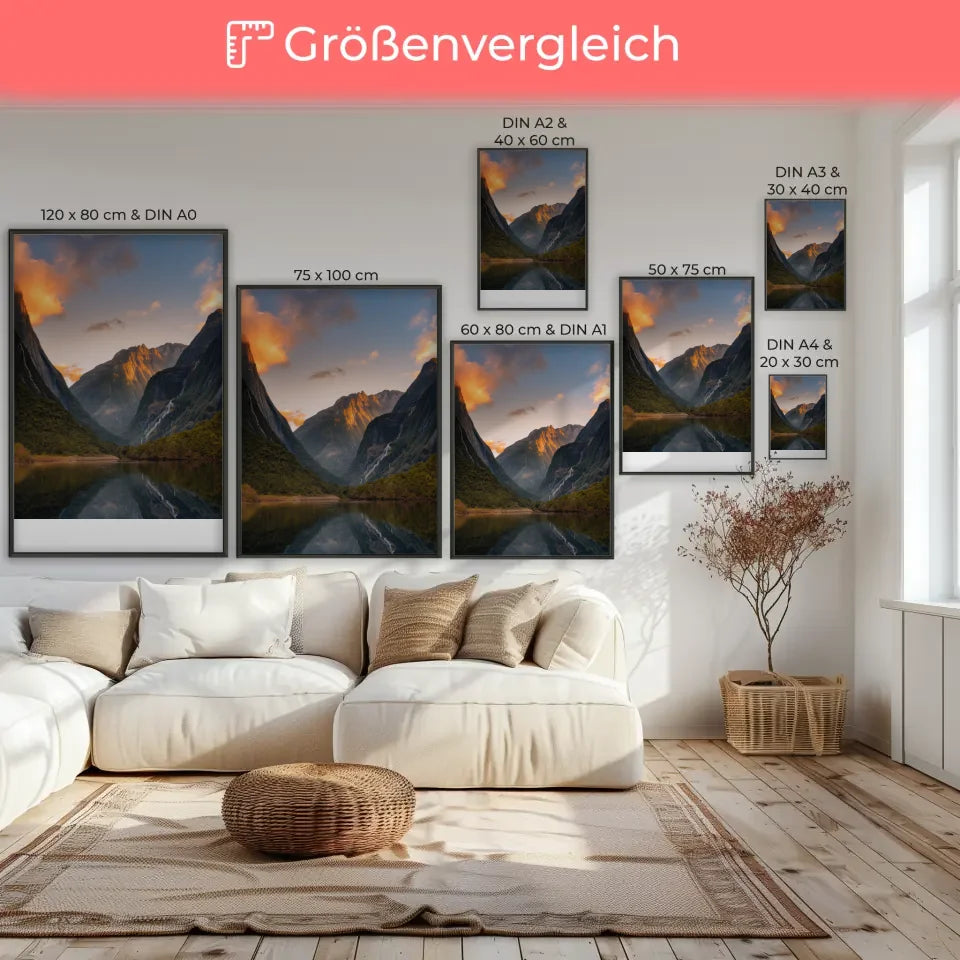 Minimalistische Boho Vase im skandinavischen Design – Dekoratives Poster für Neuseeland