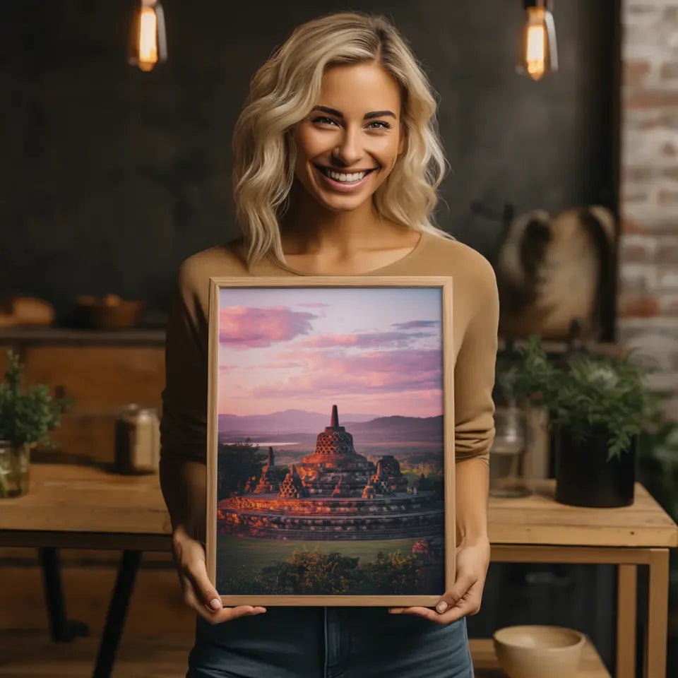 Poster Borobudur Indonesien Panorama Bild Golden Hour 2