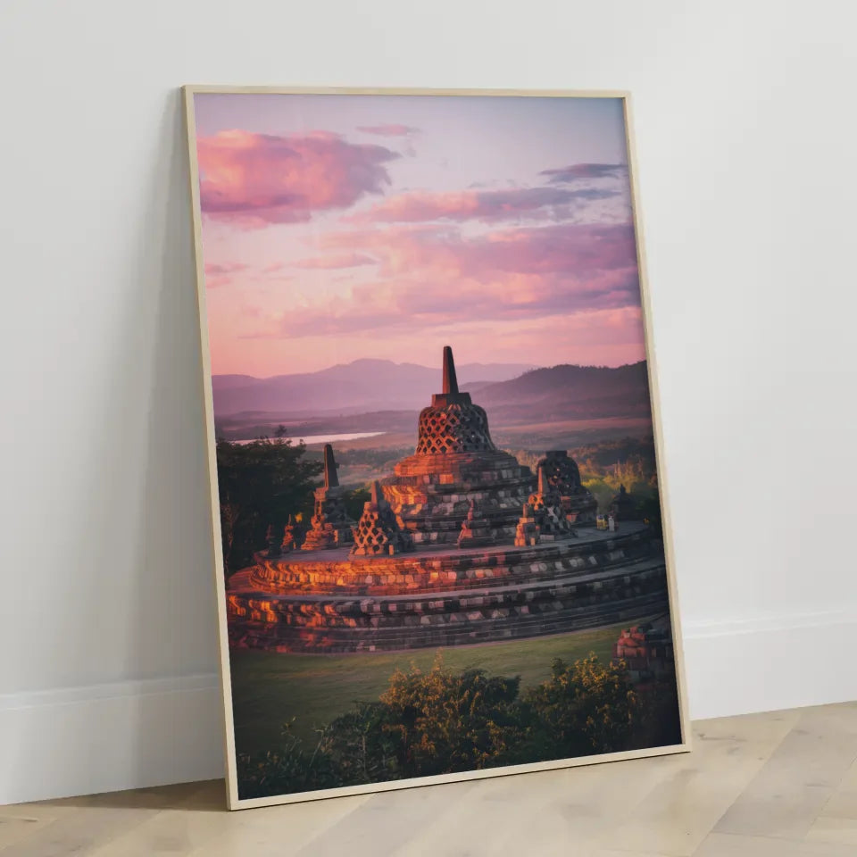 Poster Borobudur Indonesien Panorama Bild Golden Hour 3