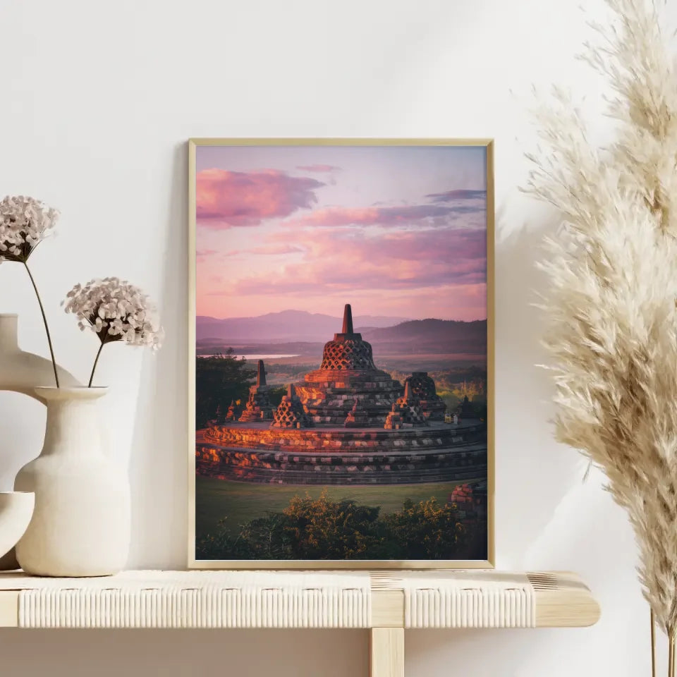 Poster Borobudur Indonesien Panorama Bild Golden Hour 4