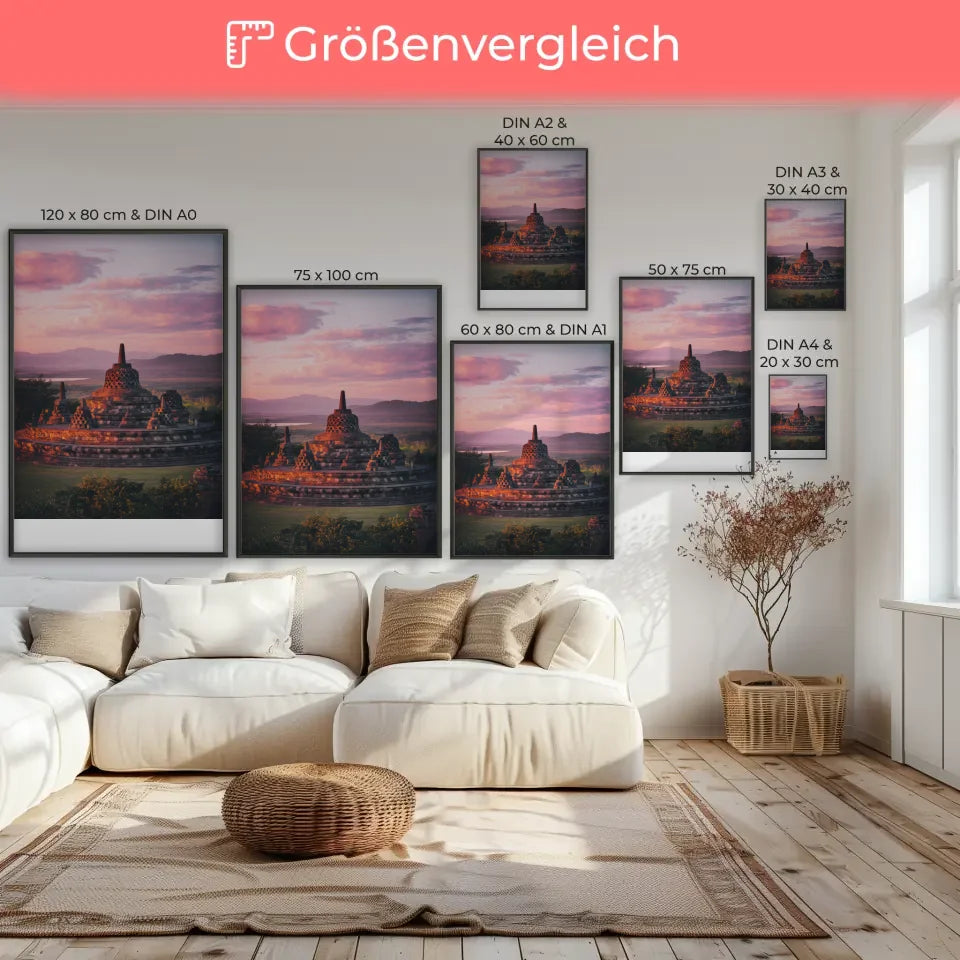 Poster Borobudur Indonesien Panorama Bild Golden Hour 7