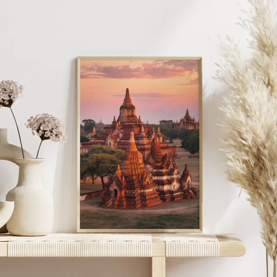 Panorama Bild Poster Bagan Myanmar zur Goldenen Stunde 4
