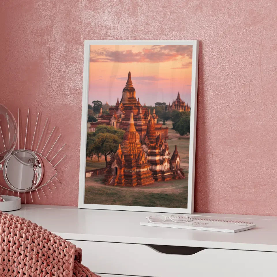 Panorama Bild Poster Bagan Myanmar zur Goldenen Stunde 5
