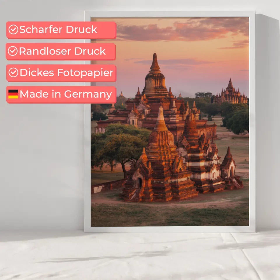Panorama Bild Poster Bagan Myanmar zur Goldenen Stunde 6